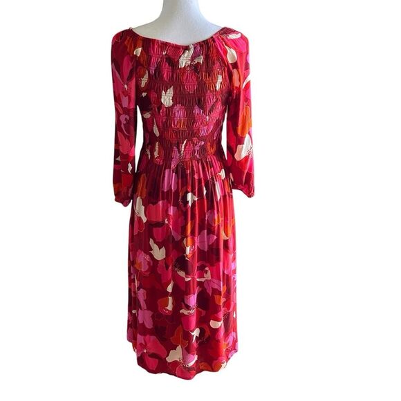 Black Rainn Floral Smocked Midi Dress Size Medium - Picture 3 of 8